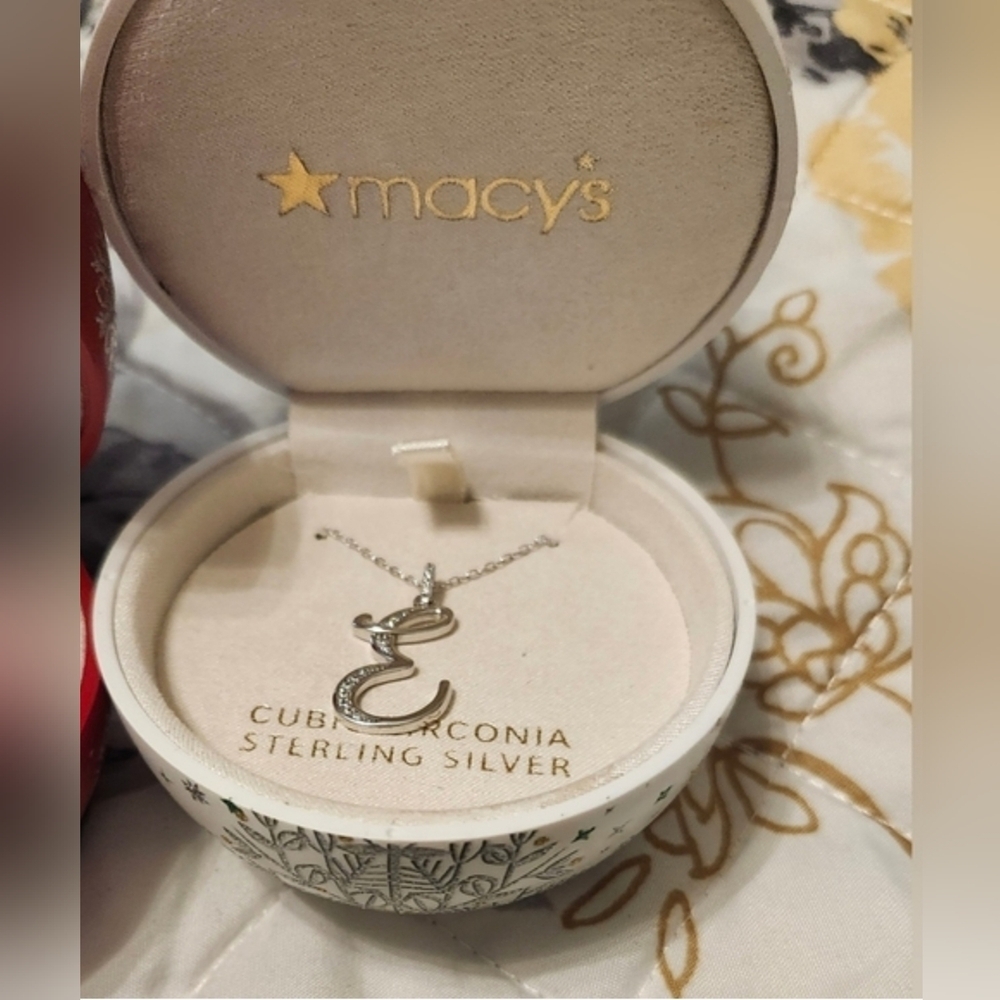 Macy's Sterling Silver Pendant with Cubic Zirconia LETTER, E